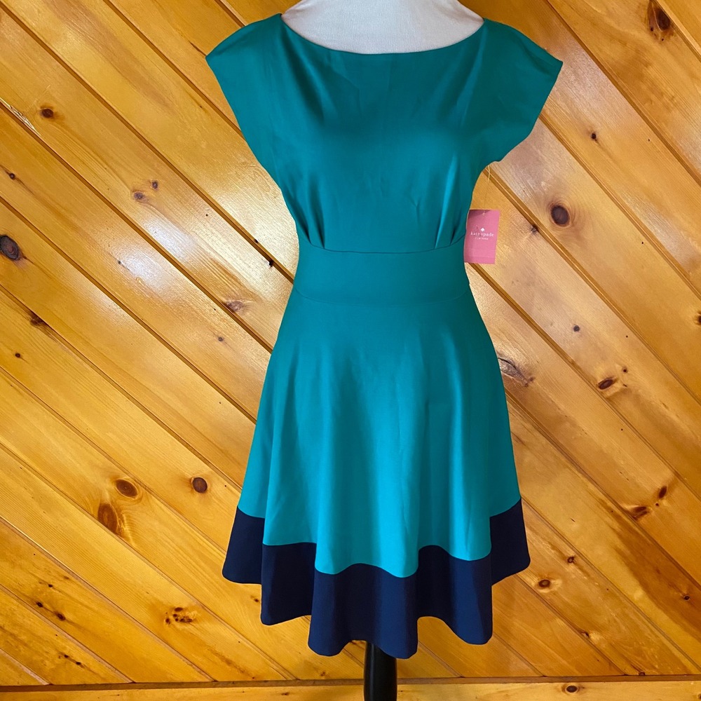 Kate Spade New Green Colorblock Ponte Fit and Flare Dress Small S Zip